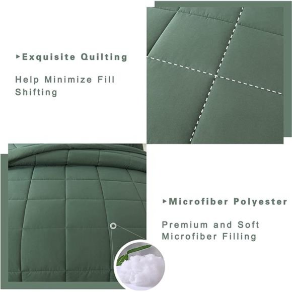 All Seasons Sage Green Bedding Comforters Set w 2 Pillow Cases -3 Pieces Bed Set - Picture 2 of 6
